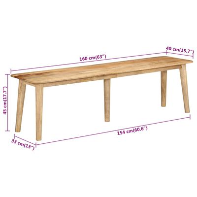 160x40x45 cm Solid Wood Mango Bench- Kitchen & Dining Benches - HomeShopIreland - 