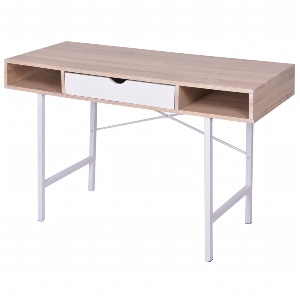 Desk with 1 Drawer Oak and White- Desks - HomeShopIreland - Home Shop Ireland - Desks - Desk with 1 Drawer Oak and White