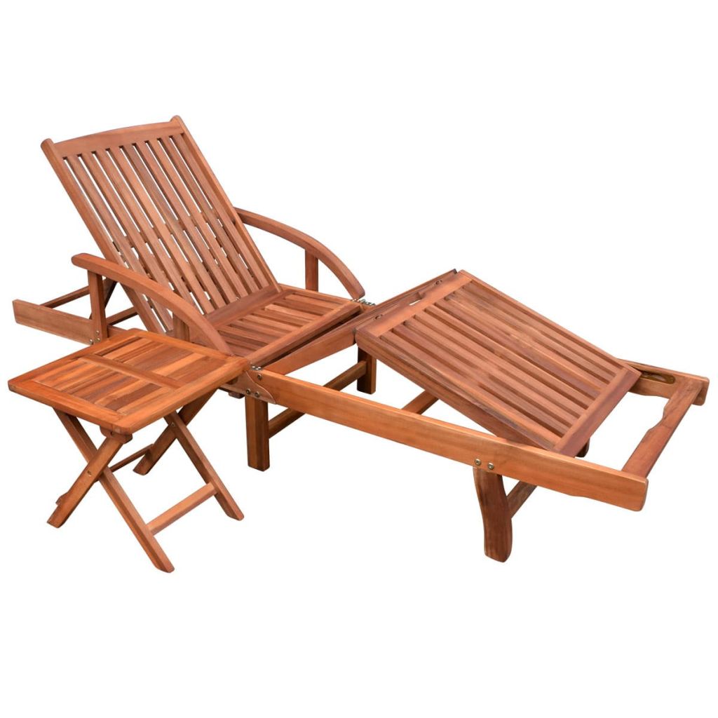 Sun Lounger with Table Solid Acacia Wood- Sunloungers - HomeShopIreland - Home Shop Ireland - Sunloungers - Sun Lounger with Table Solid Acacia Wood