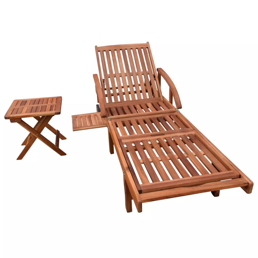 Sun Lounger with Table Solid Acacia Wood- Sunloungers - HomeShopIreland - Home Shop Ireland - Sunloungers - Sun Lounger with Table Solid Acacia Wood