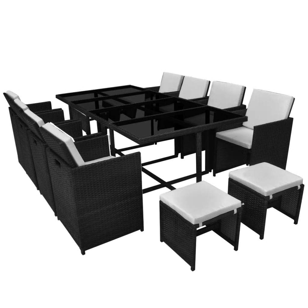 13 Piece Outdoor Dining Set with Cushions Poly Rattan Black- Outdoor Furniture Sets - HomeShopIreland - Home Shop Ireland - Outdoor Furniture Sets - 13 Piece Outdoor Dining Set with Cushions Poly Rattan Black