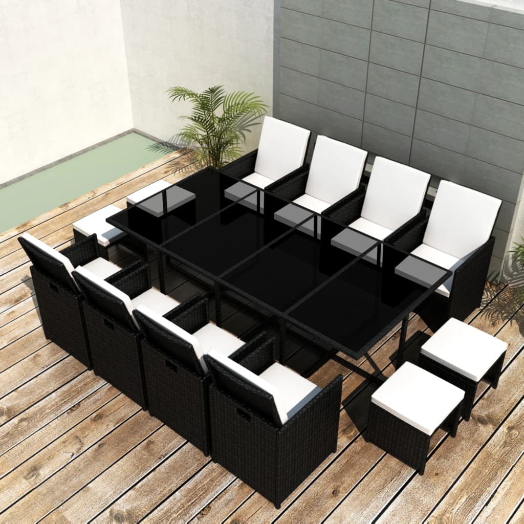 13 Piece Outdoor Dining Set with Cushions Poly Rattan Black- Outdoor Furniture Sets - HomeShopIreland - Home Shop Ireland - Outdoor Furniture Sets - 13 Piece Outdoor Dining Set with Cushions Poly Rattan Black