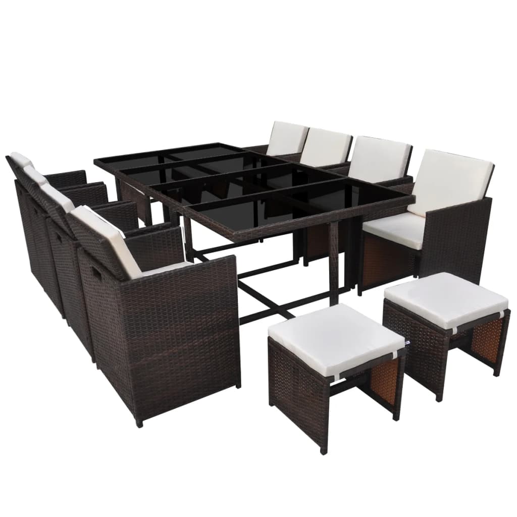 13 Piece Outdoor Dining Set with Cushions Poly Rattan Brown- Outdoor Furniture Sets - HomeShopIreland - Home Shop Ireland - Outdoor Furniture Sets - 13 Piece Outdoor Dining Set with Cushions Poly Rattan Brown