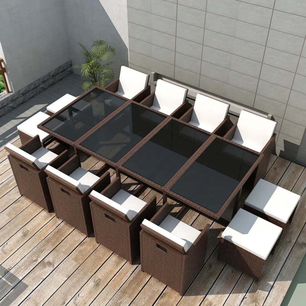 13 Piece Outdoor Dining Set with Cushions Poly Rattan Brown- Outdoor Furniture Sets - HomeShopIreland - Home Shop Ireland - Outdoor Furniture Sets - 13 Piece Outdoor Dining Set with Cushions Poly Rattan Brown
