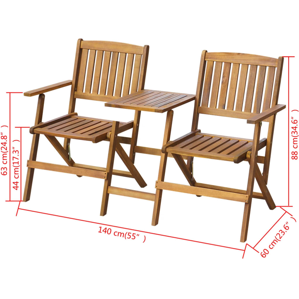 Folding Garden Bench with Tea Table 140 cm Solid Acacia Wood- Outdoor Benches - HomeShopIreland - Home Shop Ireland - Outdoor Benches - Folding Garden Bench with Tea Table 140 cm Solid Acacia Wood