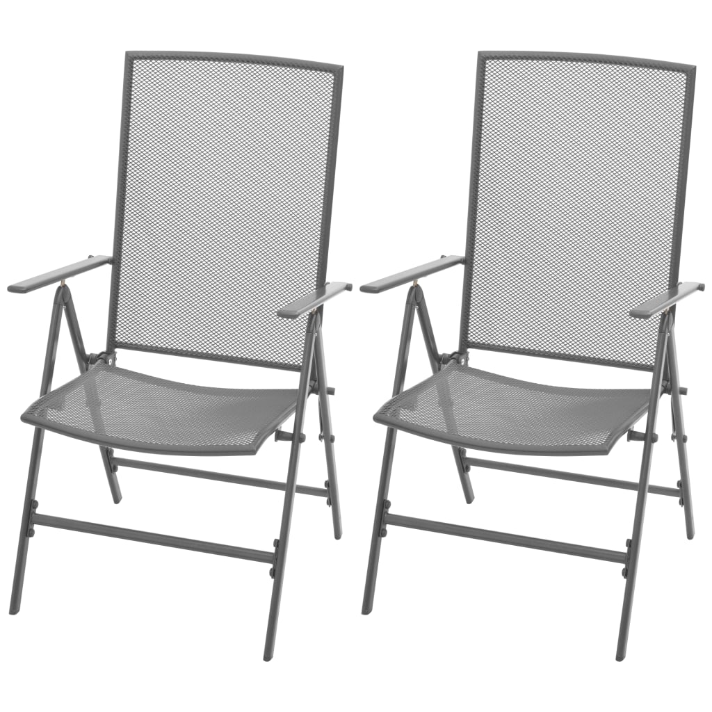 Stackable Garden Chairs 2 pcs Steel Grey- Outdoor Chairs - HomeShopIreland - Home Shop Ireland - Outdoor Chairs - Stackable Garden Chairs 2 pcs Steel Grey