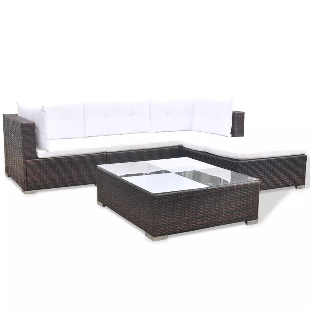 5 Piece Garden Lounge Set with Cushions Poly Rattan Brown- Outdoor Furniture Sets - HomeShopIreland - Home Shop Ireland - Outdoor Furniture Sets - 5 Piece Garden Lounge Set with Cushions Poly Rattan Brown