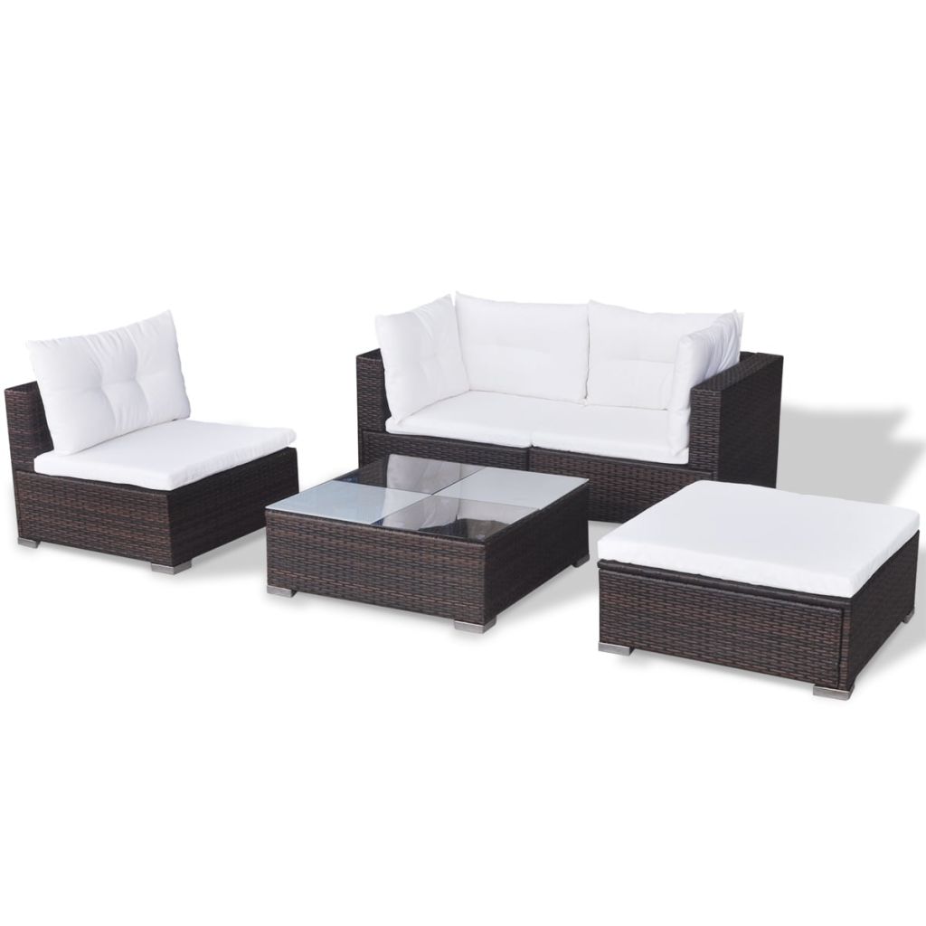 5 Piece Garden Lounge Set with Cushions Poly Rattan Brown- Outdoor Furniture Sets - HomeShopIreland - Home Shop Ireland - Outdoor Furniture Sets - 5 Piece Garden Lounge Set with Cushions Poly Rattan Brown
