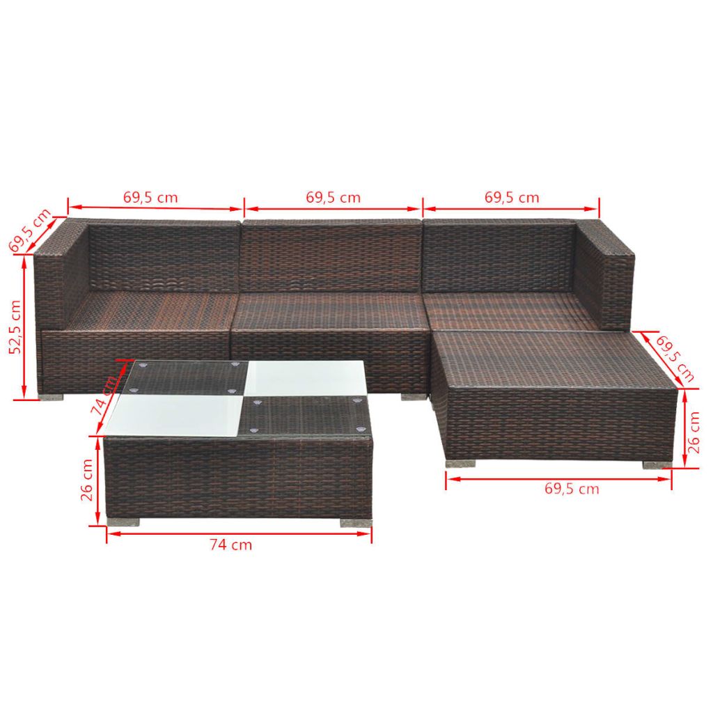 5 Piece Garden Lounge Set with Cushions Poly Rattan Brown- Outdoor Furniture Sets - HomeShopIreland - Home Shop Ireland - Outdoor Furniture Sets - 5 Piece Garden Lounge Set with Cushions Poly Rattan Brown
