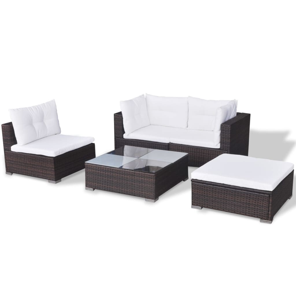 5 Piece Garden Lounge Set with Cushions Poly Rattan Brown- Outdoor Furniture Sets - HomeShopIreland - Home Shop Ireland - Outdoor Furniture Sets - 5 Piece Garden Lounge Set with Cushions Poly Rattan Brown