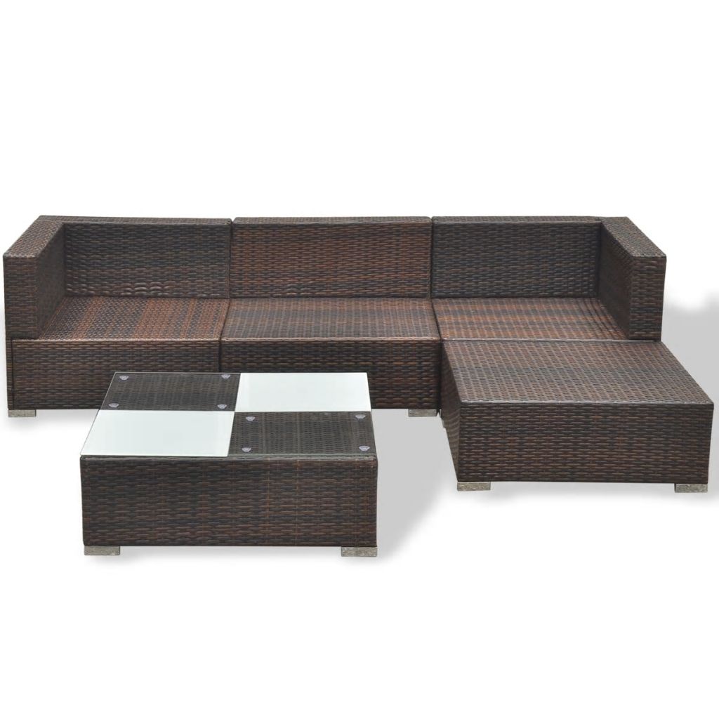 5 Piece Garden Lounge Set with Cushions Poly Rattan Brown- Outdoor Furniture Sets - HomeShopIreland - Home Shop Ireland - Outdoor Furniture Sets - 5 Piece Garden Lounge Set with Cushions Poly Rattan Brown