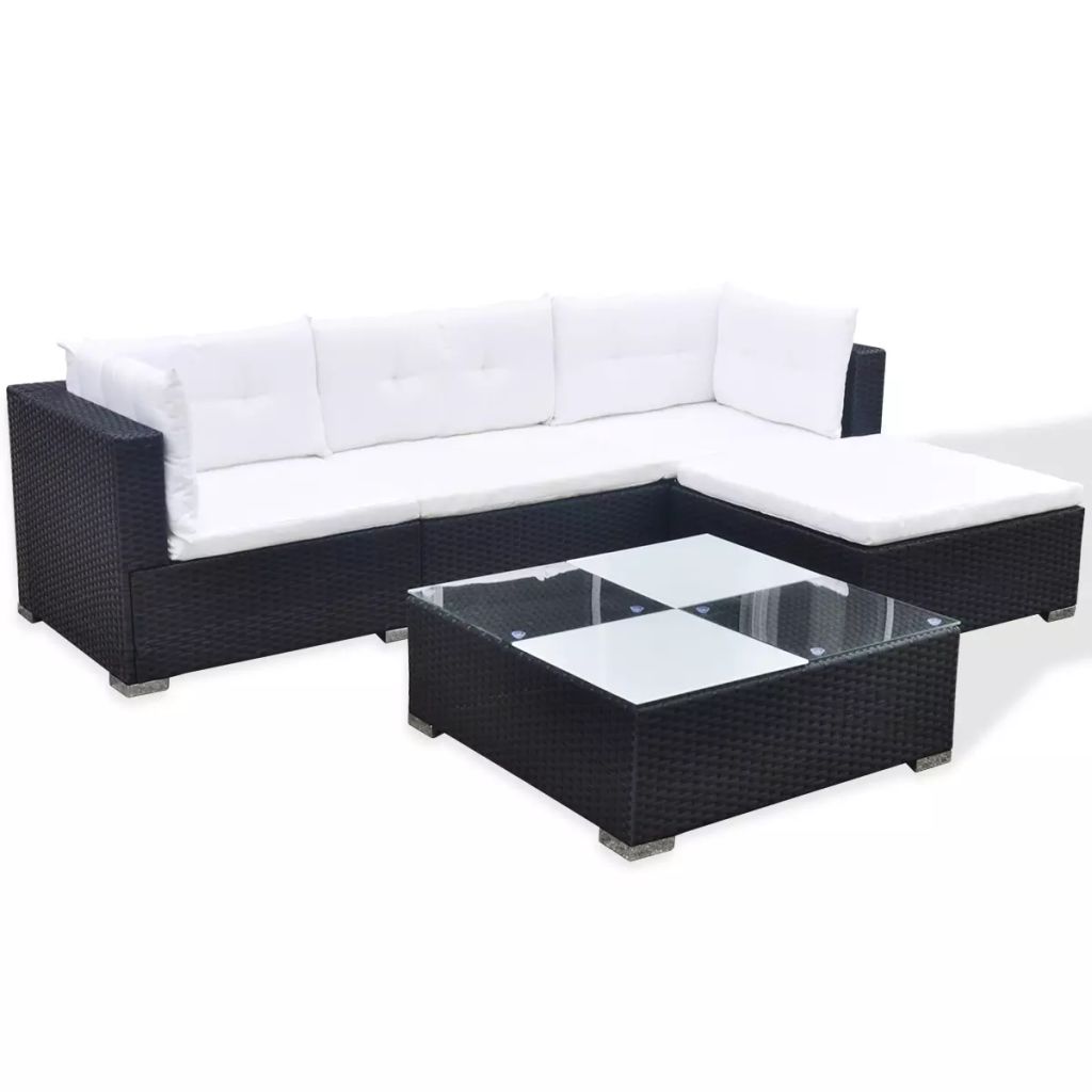 5 Piece Garden Lounge Set with Cushions Poly Rattan Black- Outdoor Furniture Sets - HomeShopIreland - Home Shop Ireland - Outdoor Furniture Sets - 5 Piece Garden Lounge Set with Cushions Poly Rattan Black