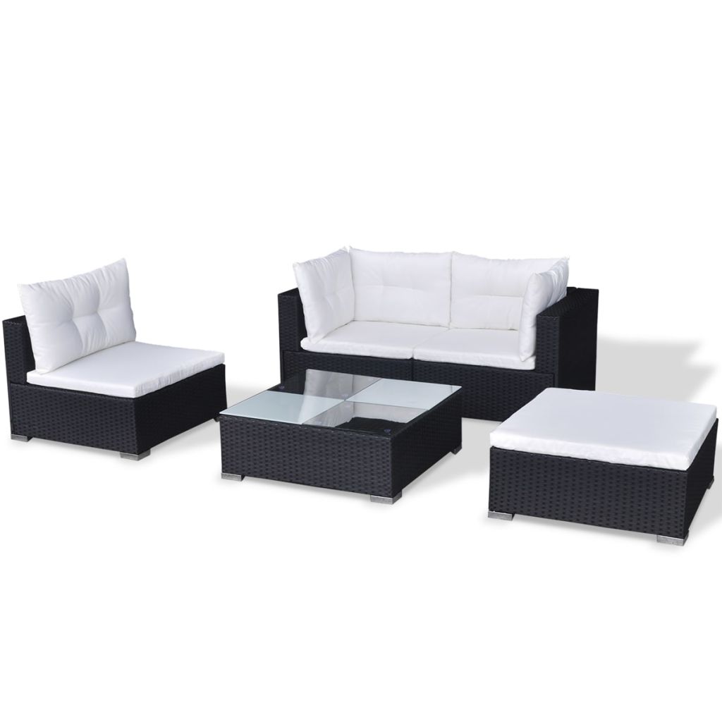 5 Piece Garden Lounge Set with Cushions Poly Rattan Black- Outdoor Furniture Sets - HomeShopIreland - Home Shop Ireland - Outdoor Furniture Sets - 5 Piece Garden Lounge Set with Cushions Poly Rattan Black