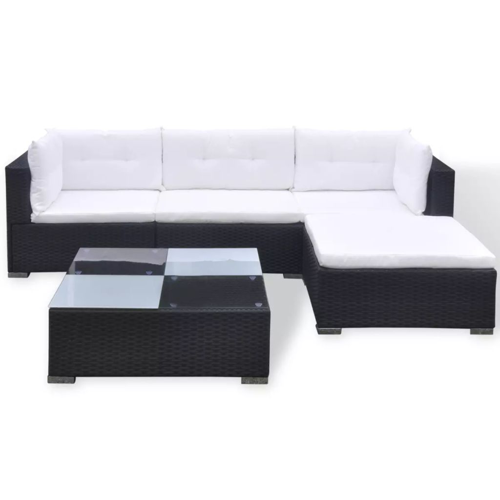 5 Piece Garden Lounge Set with Cushions Poly Rattan Black- Outdoor Furniture Sets - HomeShopIreland - Home Shop Ireland - Outdoor Furniture Sets - 5 Piece Garden Lounge Set with Cushions Poly Rattan Black