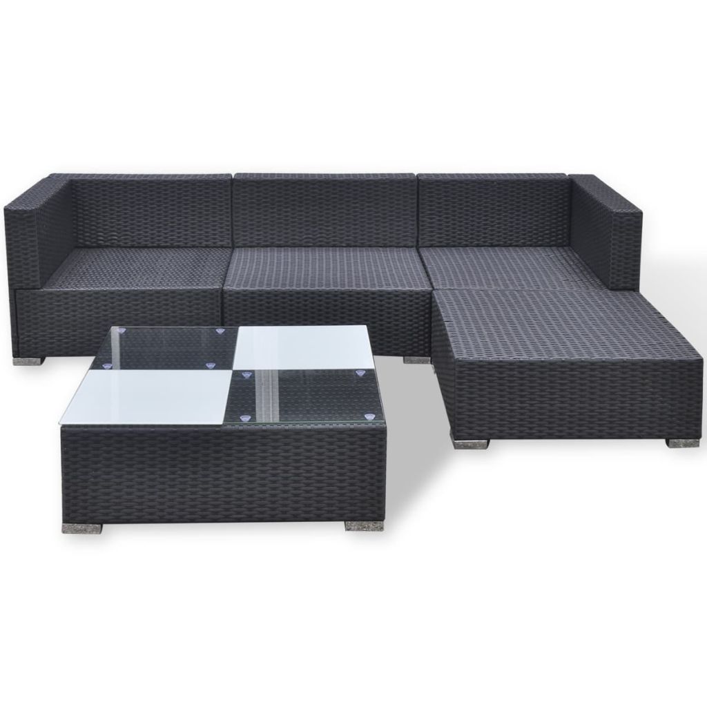 5 Piece Garden Lounge Set with Cushions Poly Rattan Black- Outdoor Furniture Sets - HomeShopIreland - Home Shop Ireland - Outdoor Furniture Sets - 5 Piece Garden Lounge Set with Cushions Poly Rattan Black
