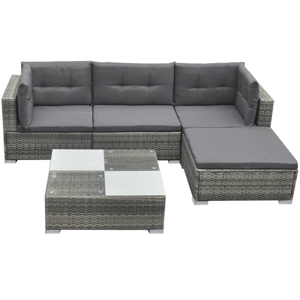 5 Piece Garden Lounge Set with Cushions Poly Rattan Grey- Outdoor Furniture Sets - HomeShopIreland - Home Shop Ireland - Outdoor Furniture Sets - 5 Piece Garden Lounge Set with Cushions Poly Rattan Grey