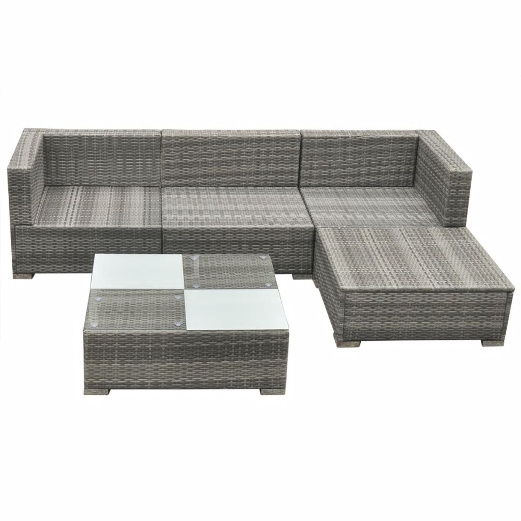 5 Piece Garden Lounge Set with Cushions Poly Rattan Grey- Outdoor Furniture Sets - HomeShopIreland - Home Shop Ireland - Outdoor Furniture Sets - 5 Piece Garden Lounge Set with Cushions Poly Rattan Grey