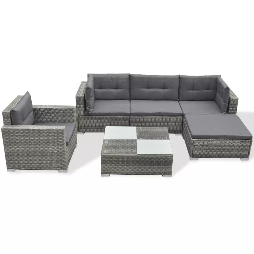 6 Piece Garden Lounge Set with Cushions Poly Rattan Grey- Outdoor Furniture Sets - HomeShopIreland - Home Shop Ireland - Outdoor Furniture Sets - 6 Piece Garden Lounge Set with Cushions Poly Rattan Grey