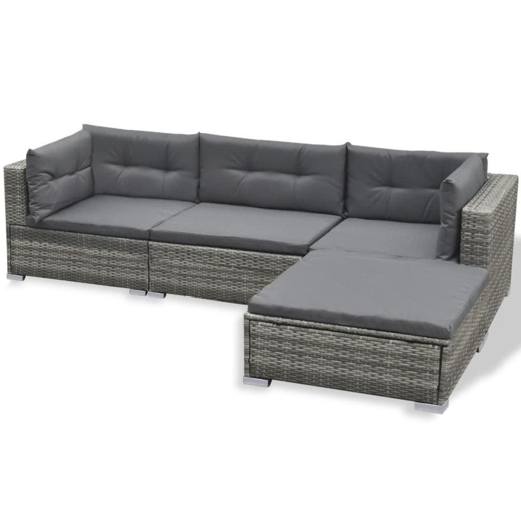 6 Piece Garden Lounge Set with Cushions Poly Rattan Grey- Outdoor Furniture Sets - HomeShopIreland - Home Shop Ireland - Outdoor Furniture Sets - 6 Piece Garden Lounge Set with Cushions Poly Rattan Grey