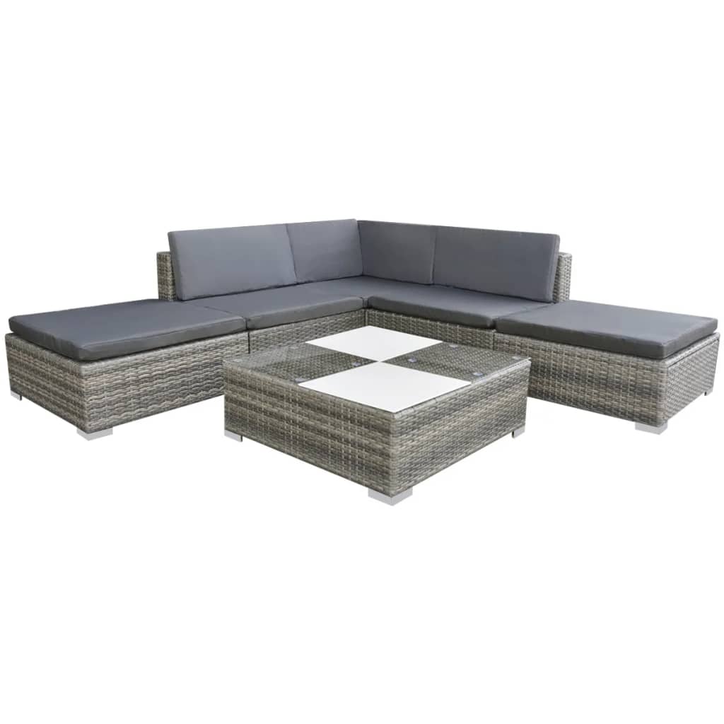 6 Piece Garden Lounge Set with Cushions Poly Rattan Grey- Outdoor Furniture Sets - HomeShopIreland - Home Shop Ireland - Outdoor Furniture Sets - 6 Piece Garden Lounge Set with Cushions Poly Rattan Grey