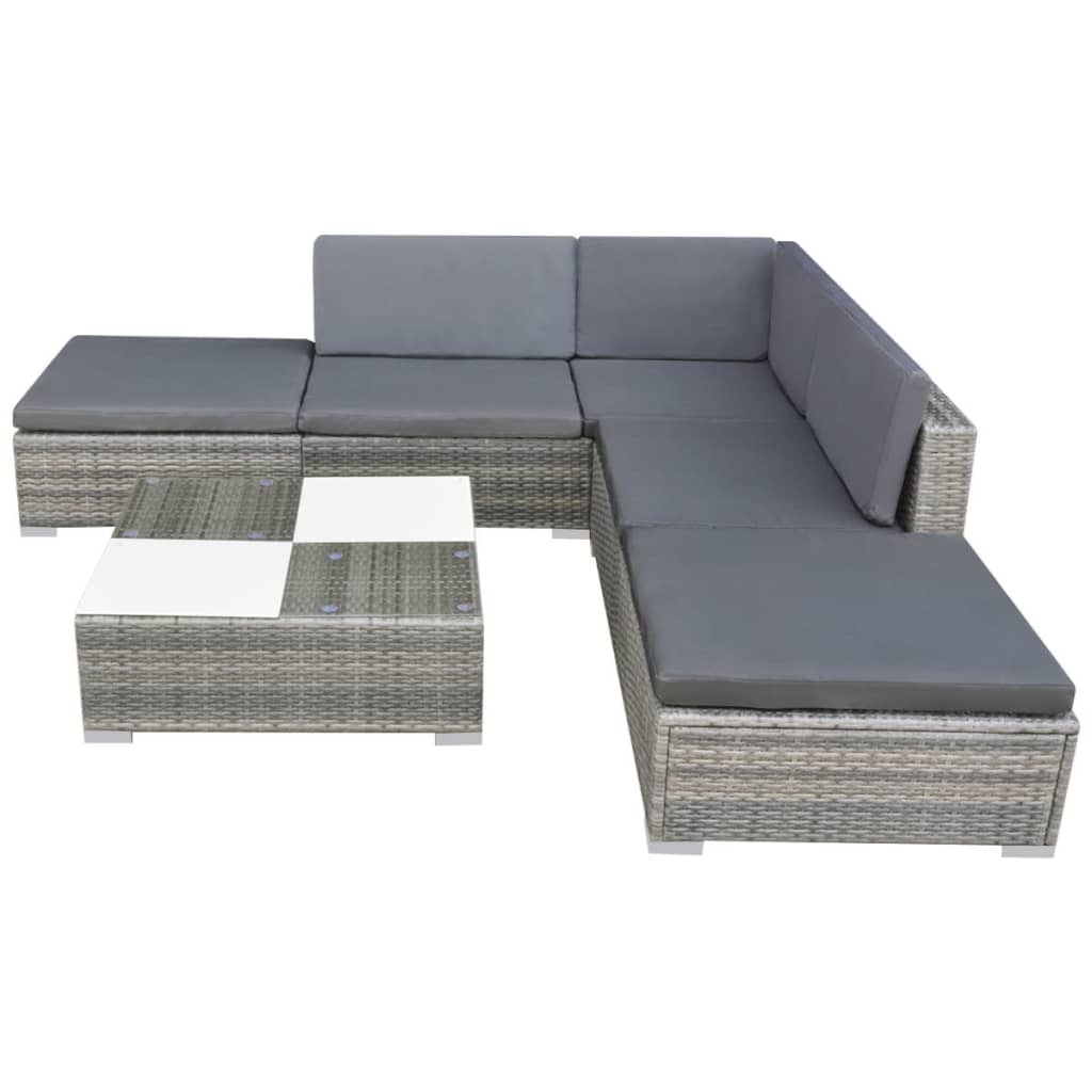 6 Piece Garden Lounge Set with Cushions Poly Rattan Grey- Outdoor Furniture Sets - HomeShopIreland - Home Shop Ireland - Outdoor Furniture Sets - 6 Piece Garden Lounge Set with Cushions Poly Rattan Grey