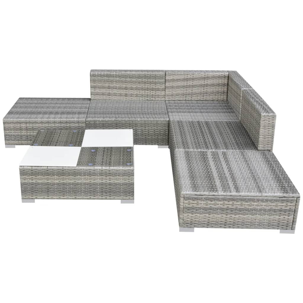 6 Piece Garden Lounge Set with Cushions Poly Rattan Grey- Outdoor Furniture Sets - HomeShopIreland - Home Shop Ireland - Outdoor Furniture Sets - 6 Piece Garden Lounge Set with Cushions Poly Rattan Grey