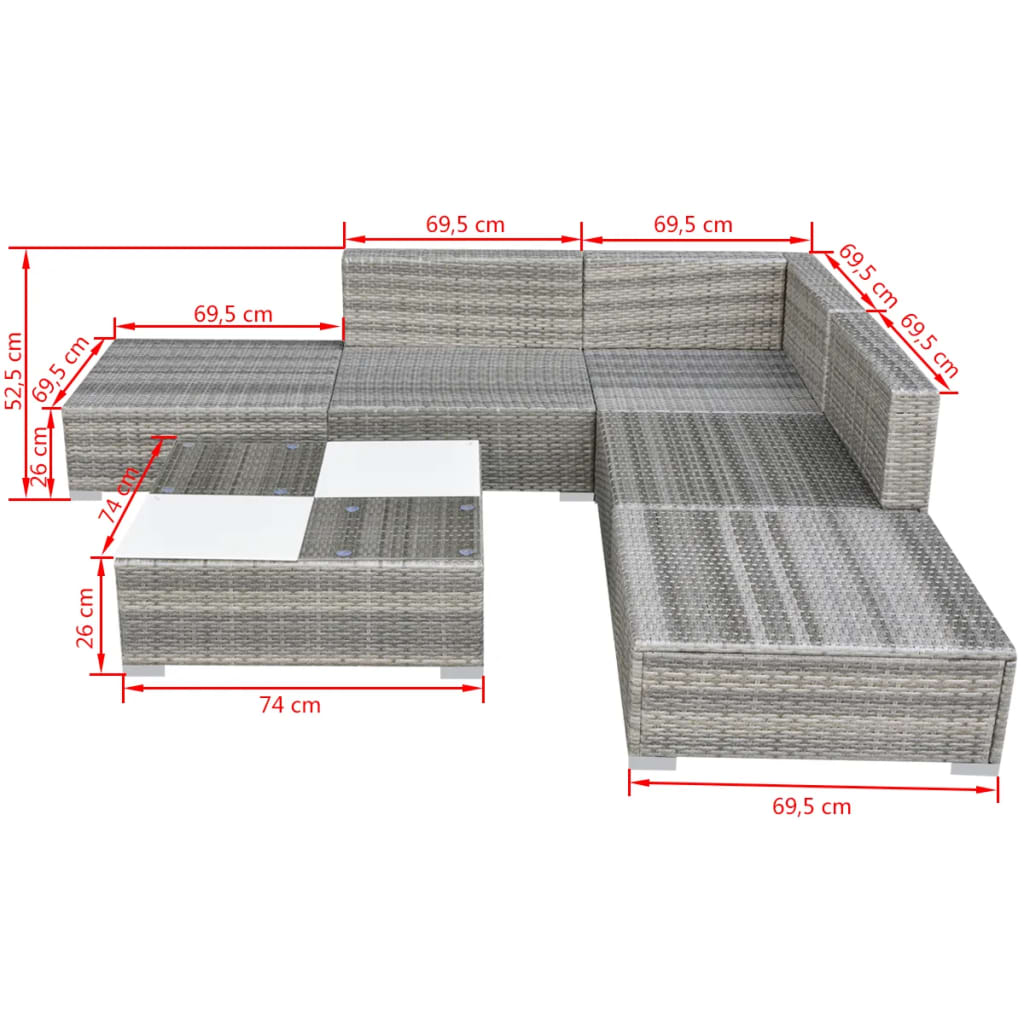 6 Piece Garden Lounge Set with Cushions Poly Rattan Grey- Outdoor Furniture Sets - HomeShopIreland - Home Shop Ireland - Outdoor Furniture Sets - 6 Piece Garden Lounge Set with Cushions Poly Rattan Grey