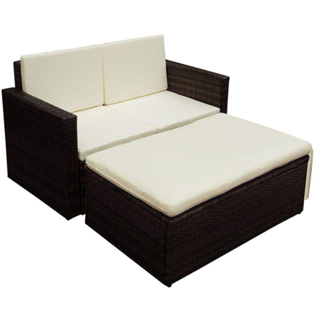 2 Piece Garden Lounge Set with Cushions Poly Rattan Brown- Outdoor Furniture Sets - HomeShopIreland - Home Shop Ireland - Outdoor Furniture Sets - 2 Piece Garden Lounge Set with Cushions Poly Rattan Brown
