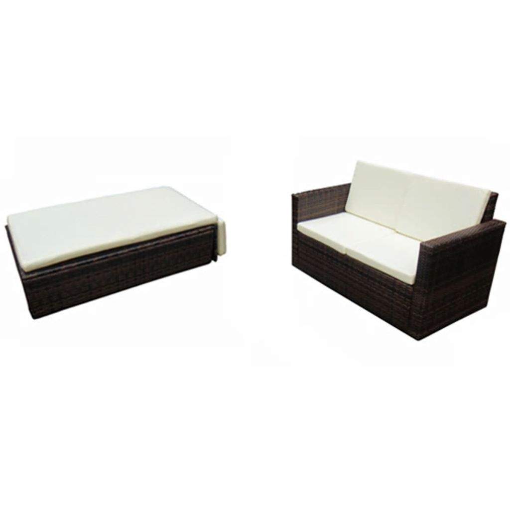 2 Piece Garden Lounge Set with Cushions Poly Rattan Brown- Outdoor Furniture Sets - HomeShopIreland - Home Shop Ireland - Outdoor Furniture Sets - 2 Piece Garden Lounge Set with Cushions Poly Rattan Brown