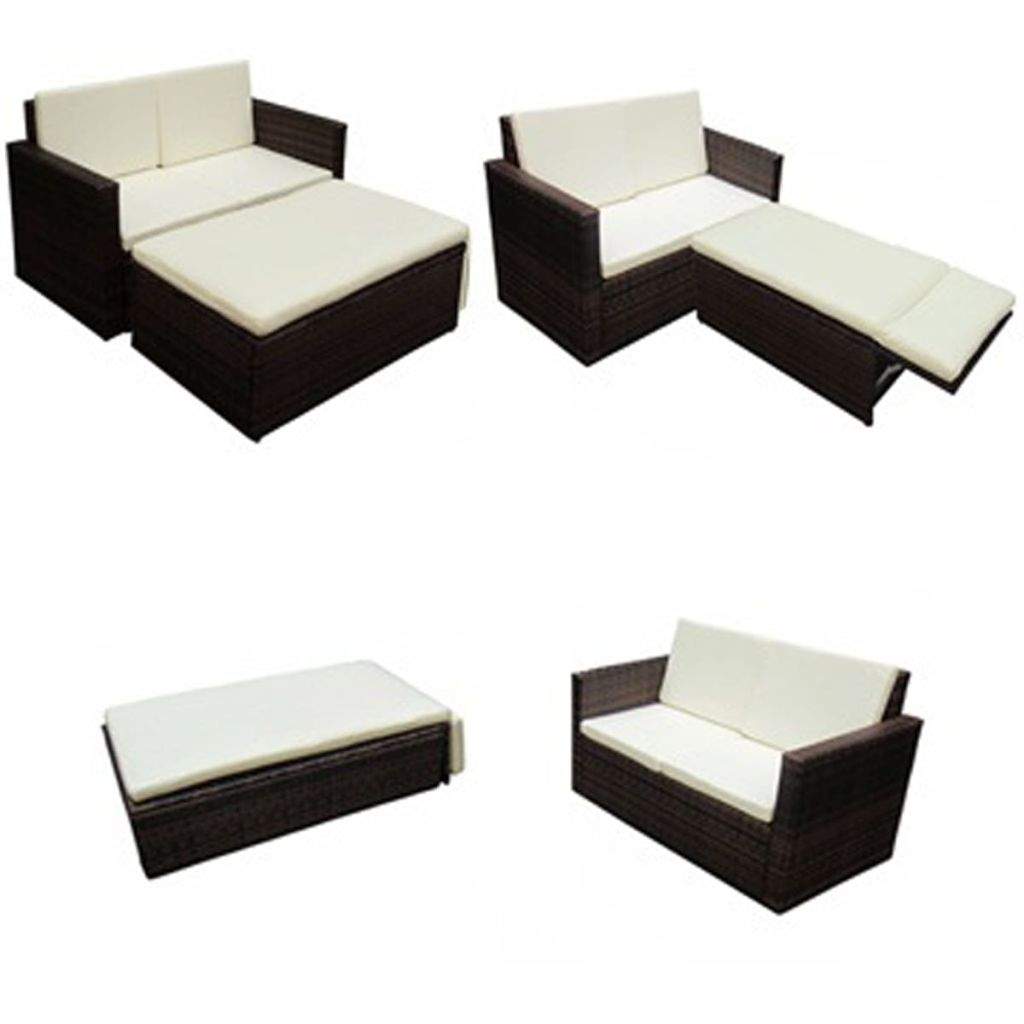 2 Piece Garden Lounge Set with Cushions Poly Rattan Brown- Outdoor Furniture Sets - HomeShopIreland - Home Shop Ireland - Outdoor Furniture Sets - 2 Piece Garden Lounge Set with Cushions Poly Rattan Brown