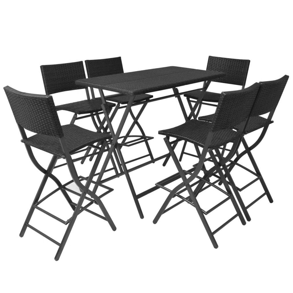 7 Piece Folding Outdoor Dining Set Steel Poly Rattan Black- Outdoor Furniture Sets - HomeShopIreland - Home Shop Ireland - Outdoor Furniture Sets - 7 Piece Folding Outdoor Dining Set Steel Poly Rattan Black