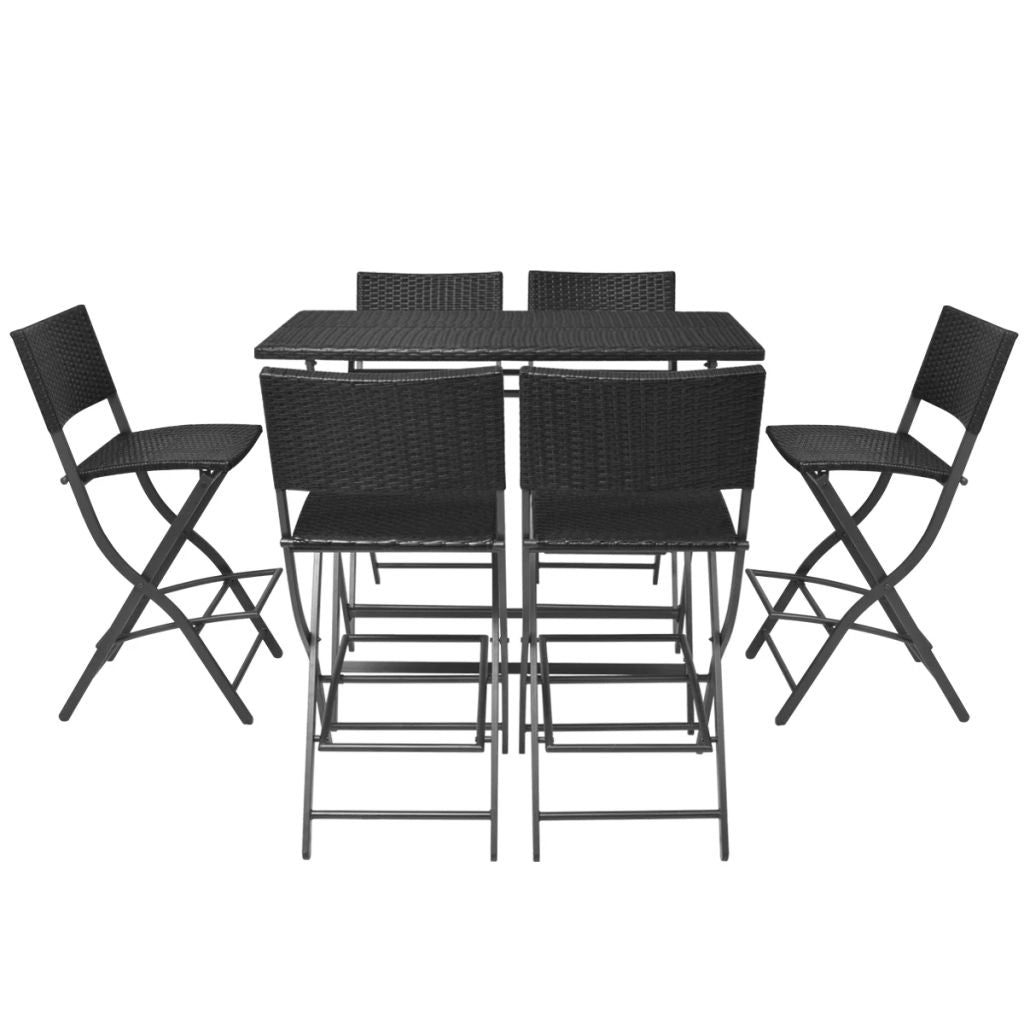 7 Piece Folding Outdoor Dining Set Steel Poly Rattan Black- Outdoor Furniture Sets - HomeShopIreland - Home Shop Ireland - Outdoor Furniture Sets - 7 Piece Folding Outdoor Dining Set Steel Poly Rattan Black