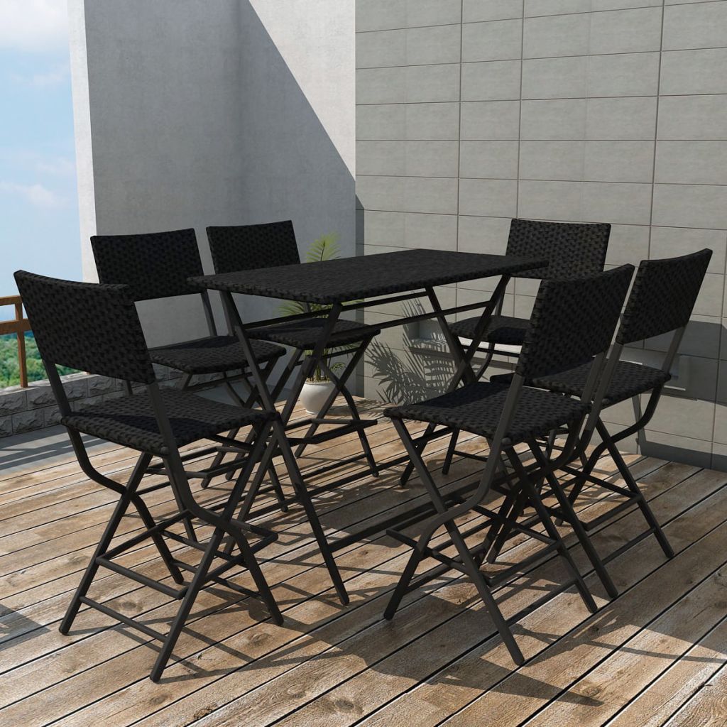 7 Piece Folding Outdoor Dining Set Steel Poly Rattan Black- Outdoor Furniture Sets - HomeShopIreland - Home Shop Ireland - Outdoor Furniture Sets - 7 Piece Folding Outdoor Dining Set Steel Poly Rattan Black
