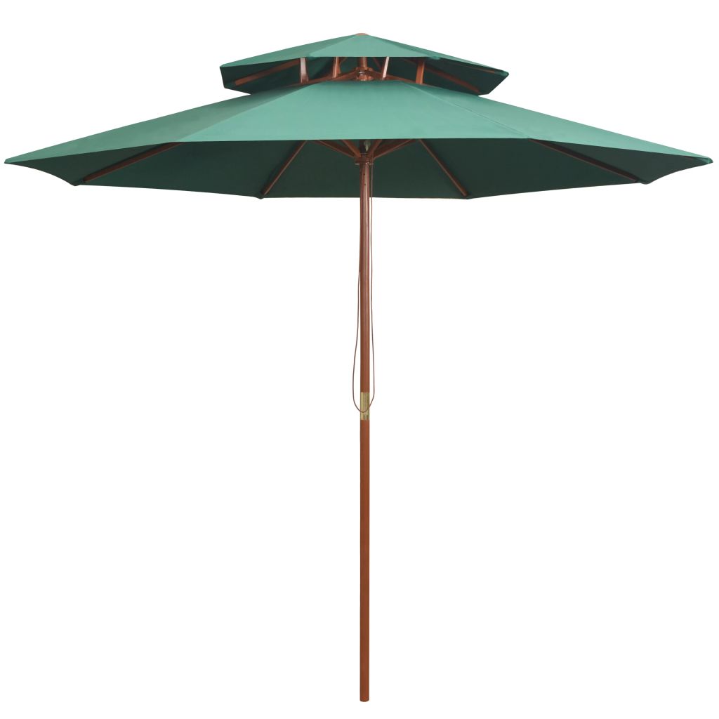 Double Decker Parasol 270x270 cm Wooden Pole Green- Outdoor Umbrellas & Sunshades - HomeShopIreland - Home Shop Ireland - Outdoor Umbrellas & Sunshades - Double Decker Parasol 270x270 cm Wooden Pole Green