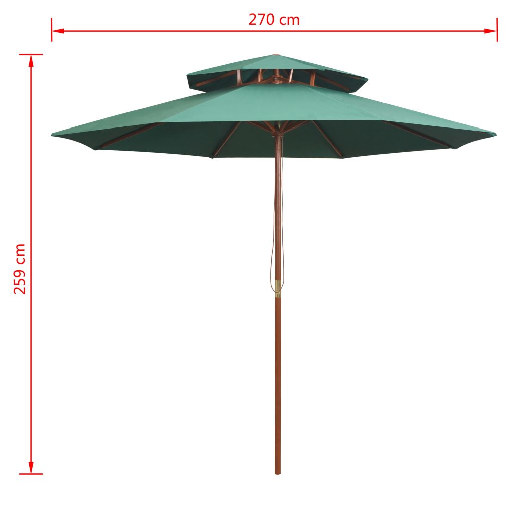 Double Decker Parasol 270x270 cm Wooden Pole Green- Outdoor Umbrellas & Sunshades - HomeShopIreland - Home Shop Ireland - Outdoor Umbrellas & Sunshades - Double Decker Parasol 270x270 cm Wooden Pole Green