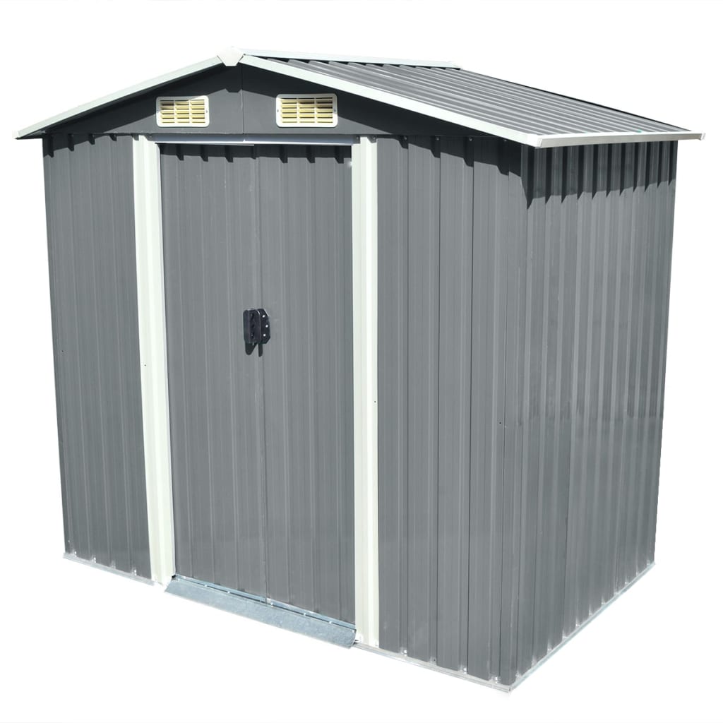 Garden Storage Shed Grey Metal 204x132x186 cm- Sheds, Garages & Carports - HomeShopIreland - Home Shop Ireland - Sheds, Garages & Carports - Garden Storage Shed Grey Metal 204x132x186 cm