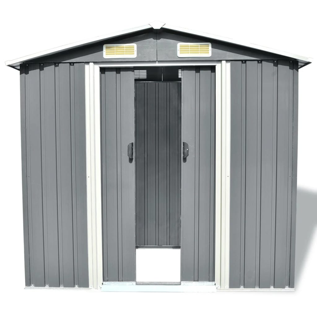 Garden Storage Shed Grey Metal 204x132x186 cm- Sheds, Garages & Carports - HomeShopIreland - Home Shop Ireland - Sheds, Garages & Carports - Garden Storage Shed Grey Metal 204x132x186 cm