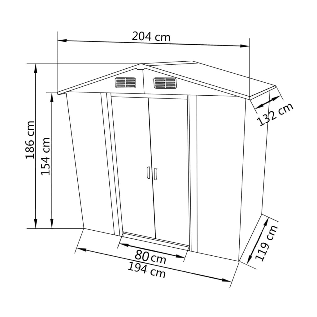 Garden Storage Shed Grey Metal 204x132x186 cm- Sheds, Garages & Carports - HomeShopIreland - Home Shop Ireland - Sheds, Garages & Carports - Garden Storage Shed Grey Metal 204x132x186 cm