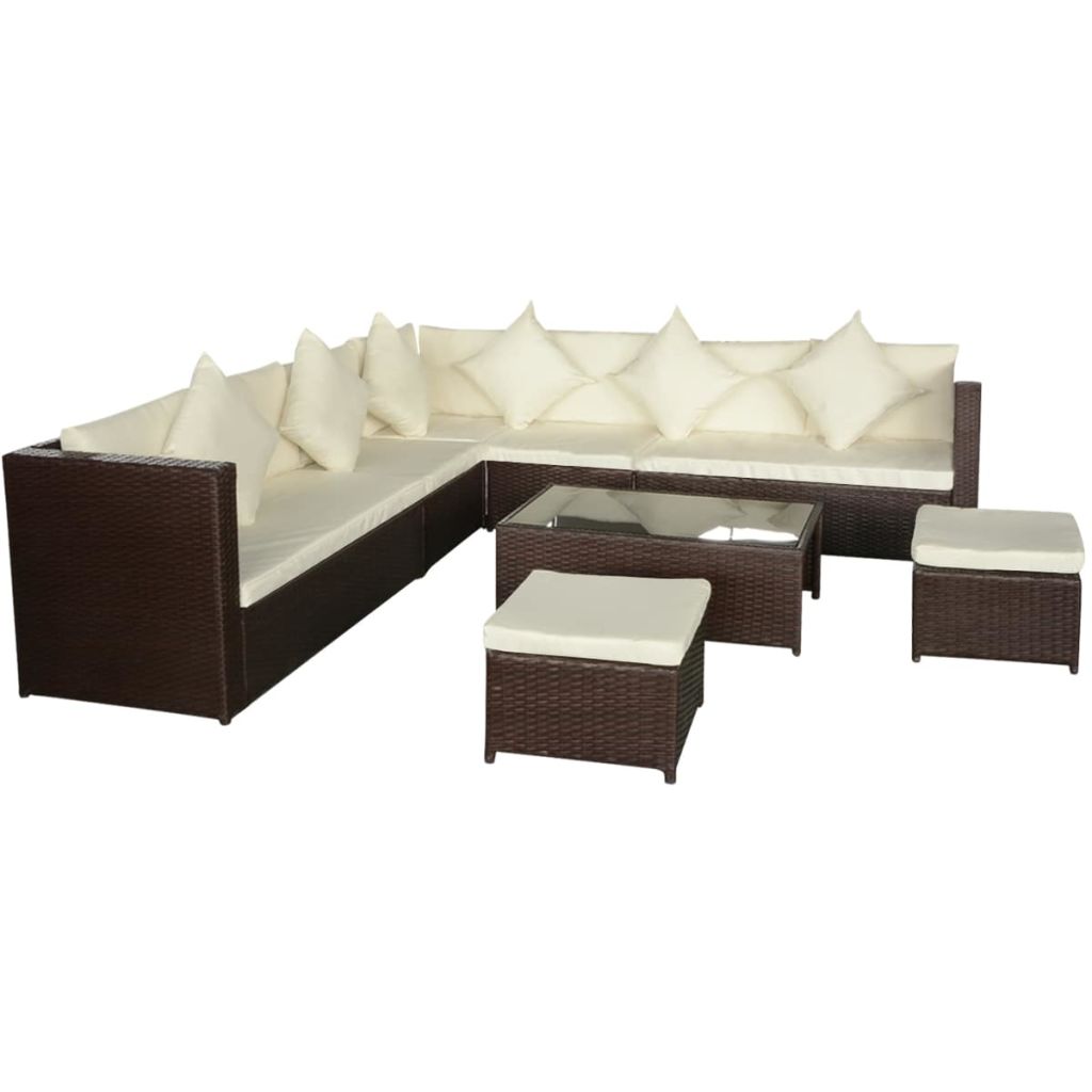 8 Piece Garden Lounge Set with Cushions Poly Rattan Brown- Outdoor Furniture Sets - HomeShopIreland - Home Shop Ireland - Outdoor Furniture Sets - 8 Piece Garden Lounge Set with Cushions Poly Rattan Brown