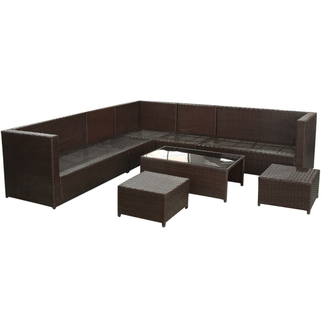 8 Piece Garden Lounge Set with Cushions Poly Rattan Brown- Outdoor Furniture Sets - HomeShopIreland - Home Shop Ireland - Outdoor Furniture Sets - 8 Piece Garden Lounge Set with Cushions Poly Rattan Brown