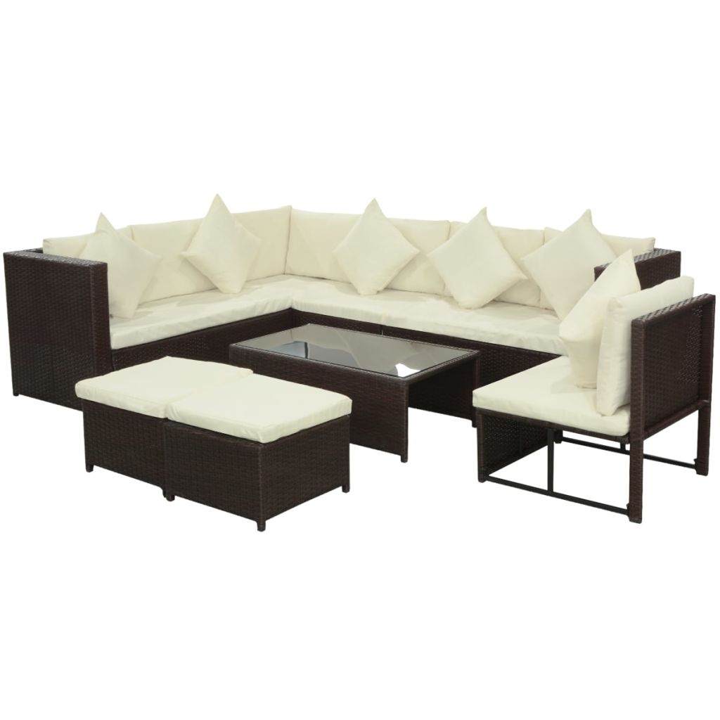 8 Piece Garden Lounge Set with Cushions Poly Rattan Brown- Outdoor Furniture Sets - HomeShopIreland - Home Shop Ireland - Outdoor Furniture Sets - 8 Piece Garden Lounge Set with Cushions Poly Rattan Brown