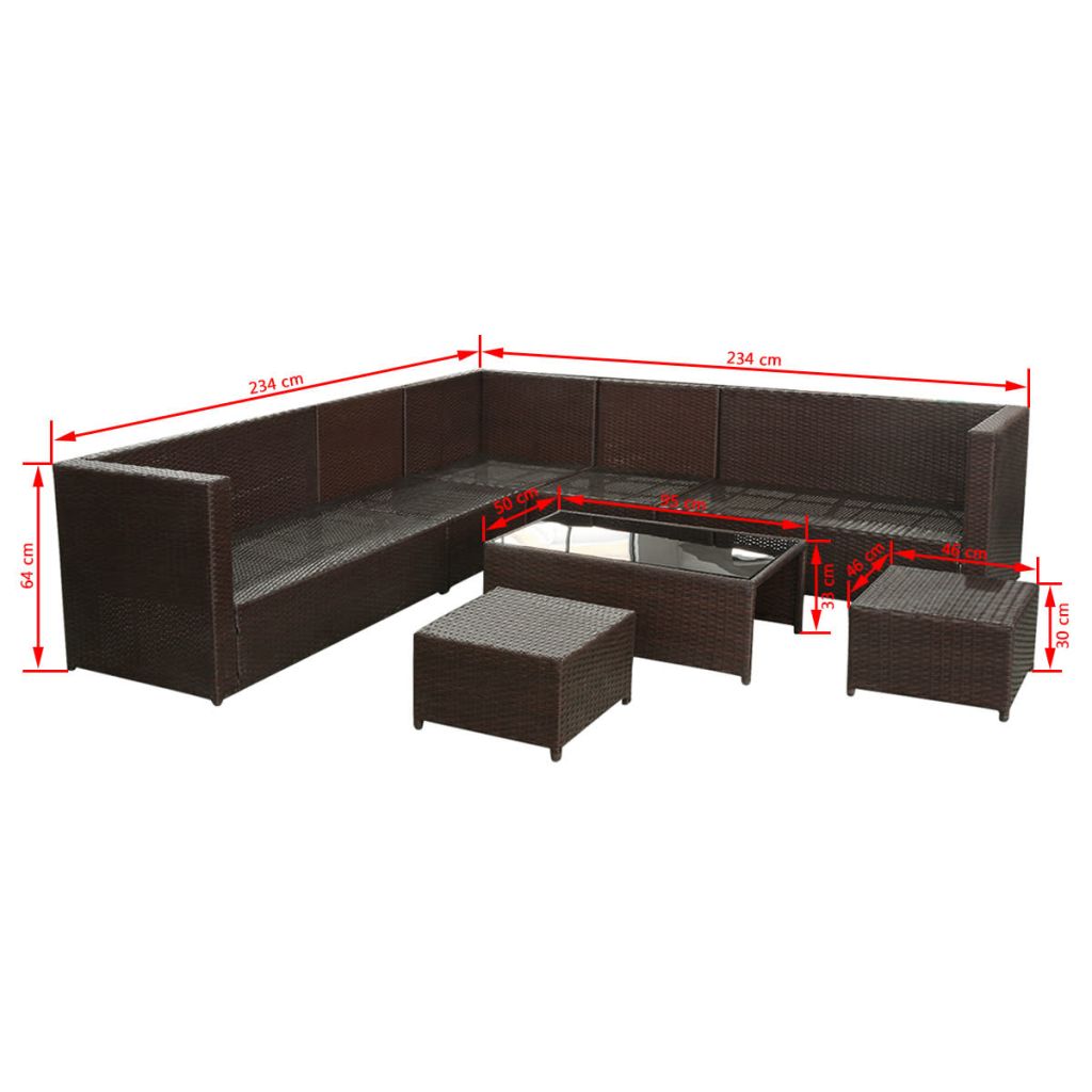 8 Piece Garden Lounge Set with Cushions Poly Rattan Brown- Outdoor Furniture Sets - HomeShopIreland - Home Shop Ireland - Outdoor Furniture Sets - 8 Piece Garden Lounge Set with Cushions Poly Rattan Brown