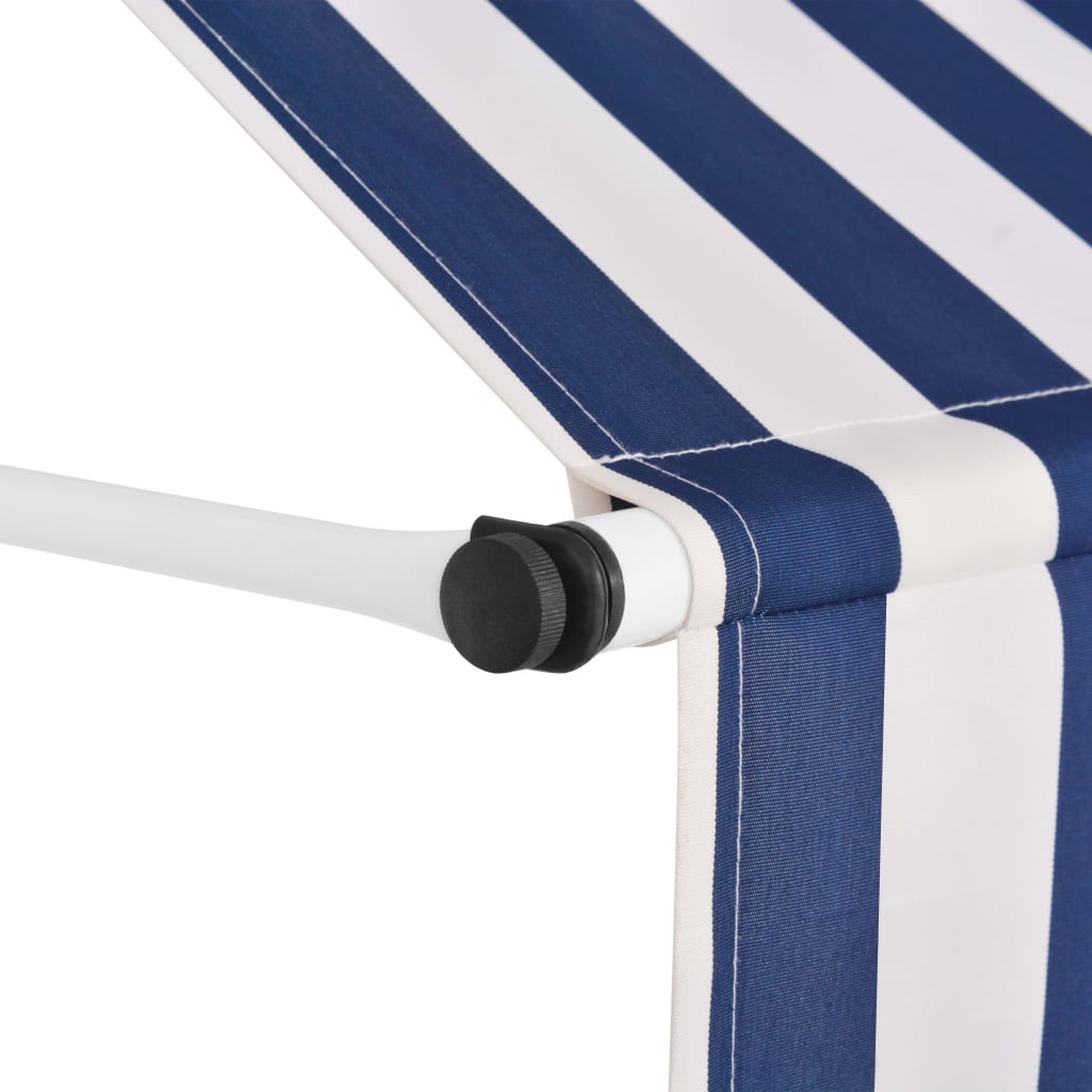 Manual Retractable Awning 200 cm Blue and White Stripes- Window & Door Awnings - HomeShopIreland - Home Shop Ireland - Window & Door Awnings - Manual Retractable Awning 200 cm Blue and White Stripes