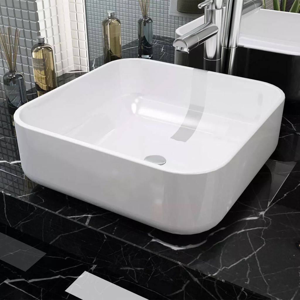 Basin Square Ceramic White 38x38x13.5 cm- Bathroom Basins - HomeShopIreland - Home Shop Ireland - Bathroom Basins - Basin Square Ceramic White 38x38x13.5 cm