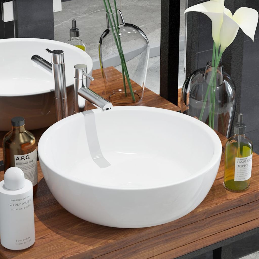 Basin Round Ceramic White 42x12 cm- Bathroom Basins - HomeShopIreland - Home Shop Ireland - Bathroom Basins - Basin Round Ceramic White 42x12 cm