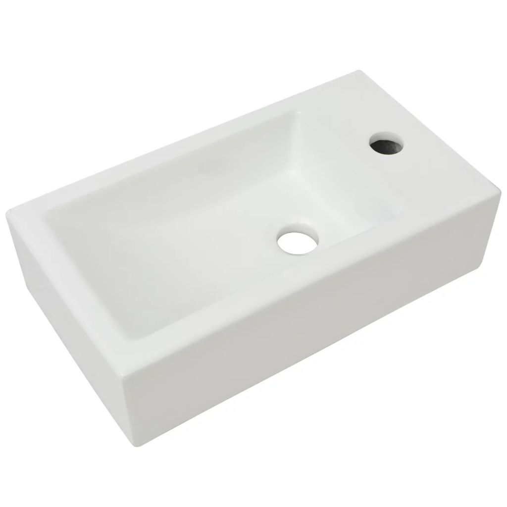 Basin with Faucet Hole Rectangular Ceramic White 46x25.5x12 cm- Bathroom Basins - HomeShopIreland - Home Shop Ireland - Bathroom Basins - Basin with Faucet Hole Rectangular Ceramic White 46x25.5x12 cm