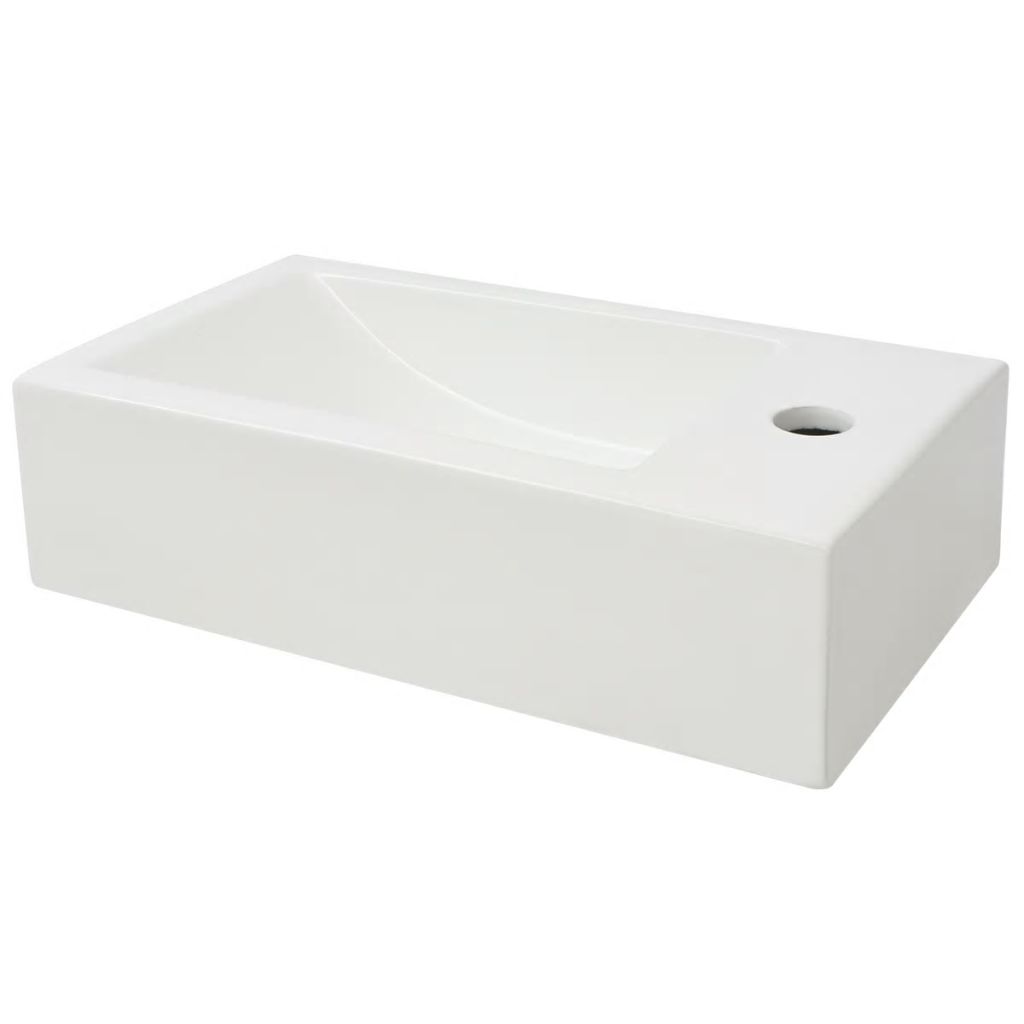 Basin with Faucet Hole Rectangular Ceramic White 46x25.5x12 cm- Bathroom Basins - HomeShopIreland - Home Shop Ireland - Bathroom Basins - Basin with Faucet Hole Rectangular Ceramic White 46x25.5x12 cm