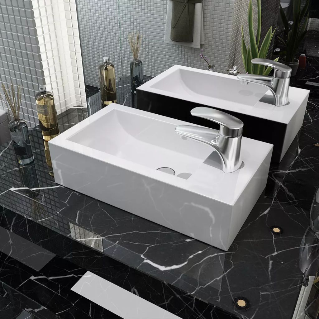 Basin with Faucet Hole Rectangular Ceramic White 46x25.5x12 cm- Bathroom Basins - HomeShopIreland - Home Shop Ireland - Bathroom Basins - Basin with Faucet Hole Rectangular Ceramic White 46x25.5x12 cm