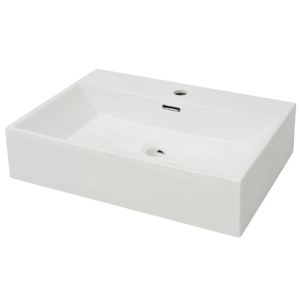 Basin with Faucet Hole Ceramic White 60.5x42.5x14.5 cm- Bathroom Basins - HomeShopIreland - Home Shop Ireland - Bathroom Basins - Basin with Faucet Hole Ceramic White 60.5x42.5x14.5 cm