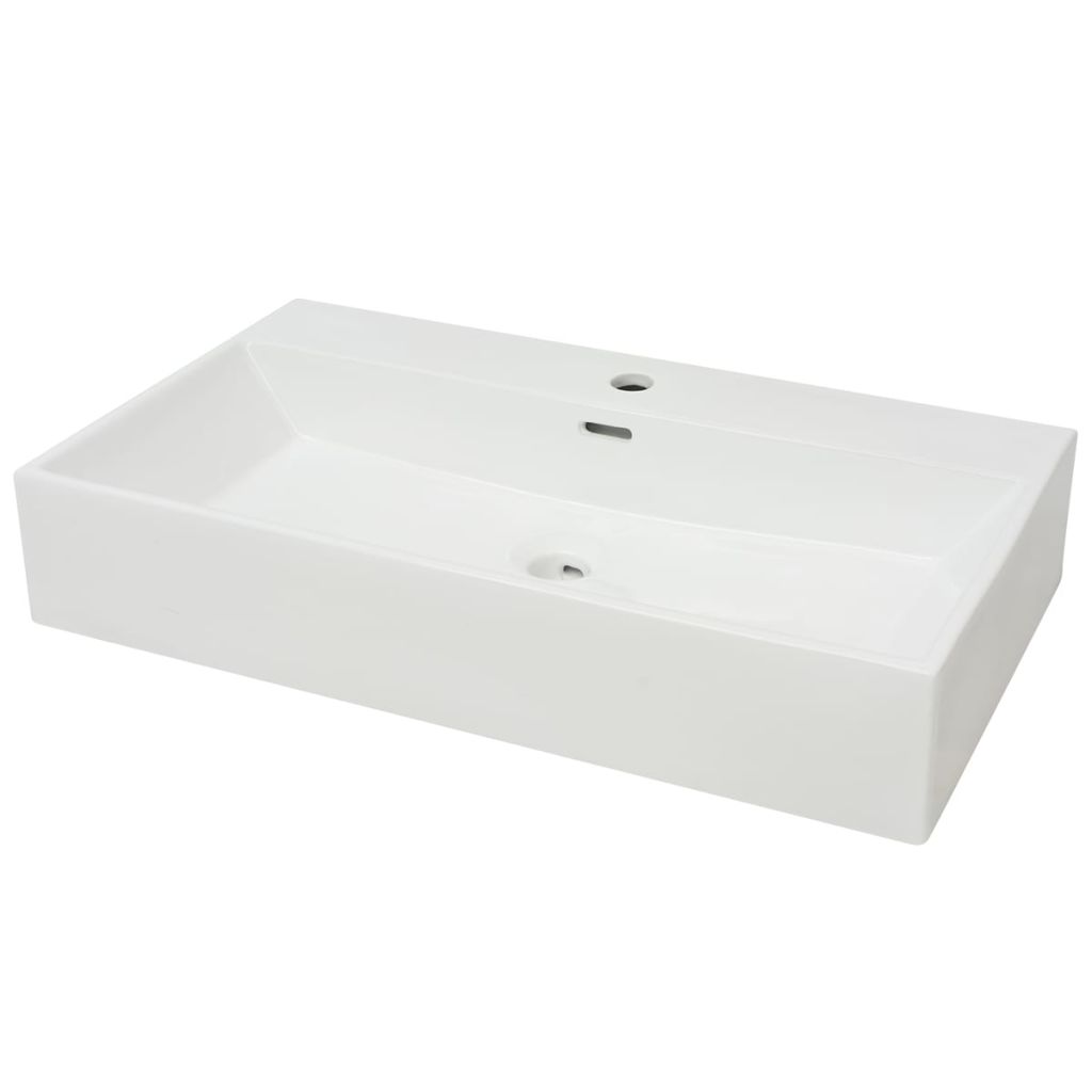 Basin with Faucet Hole Ceramic White 76x42.5x14.5 cm- Bathroom Basins - HomeShopIreland - Home Shop Ireland - Bathroom Basins - Basin with Faucet Hole Ceramic White 76x42.5x14.5 cm